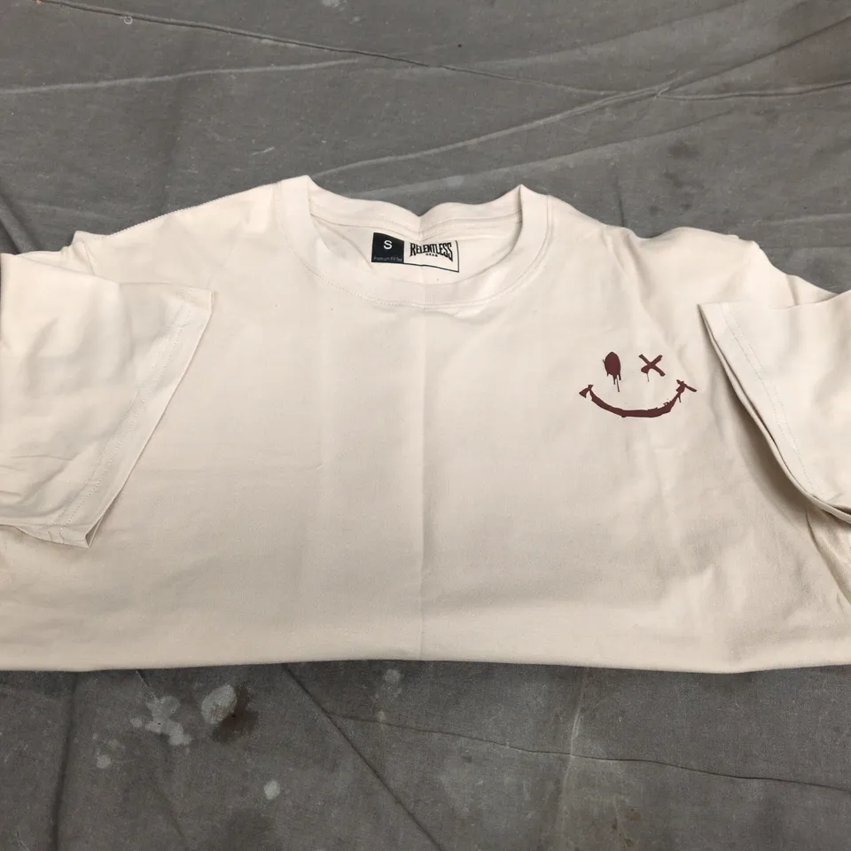 RELENTLESS WHITE T‑SHIRT WITH SUNSET PALM GRAPHIC – UK SIZE S