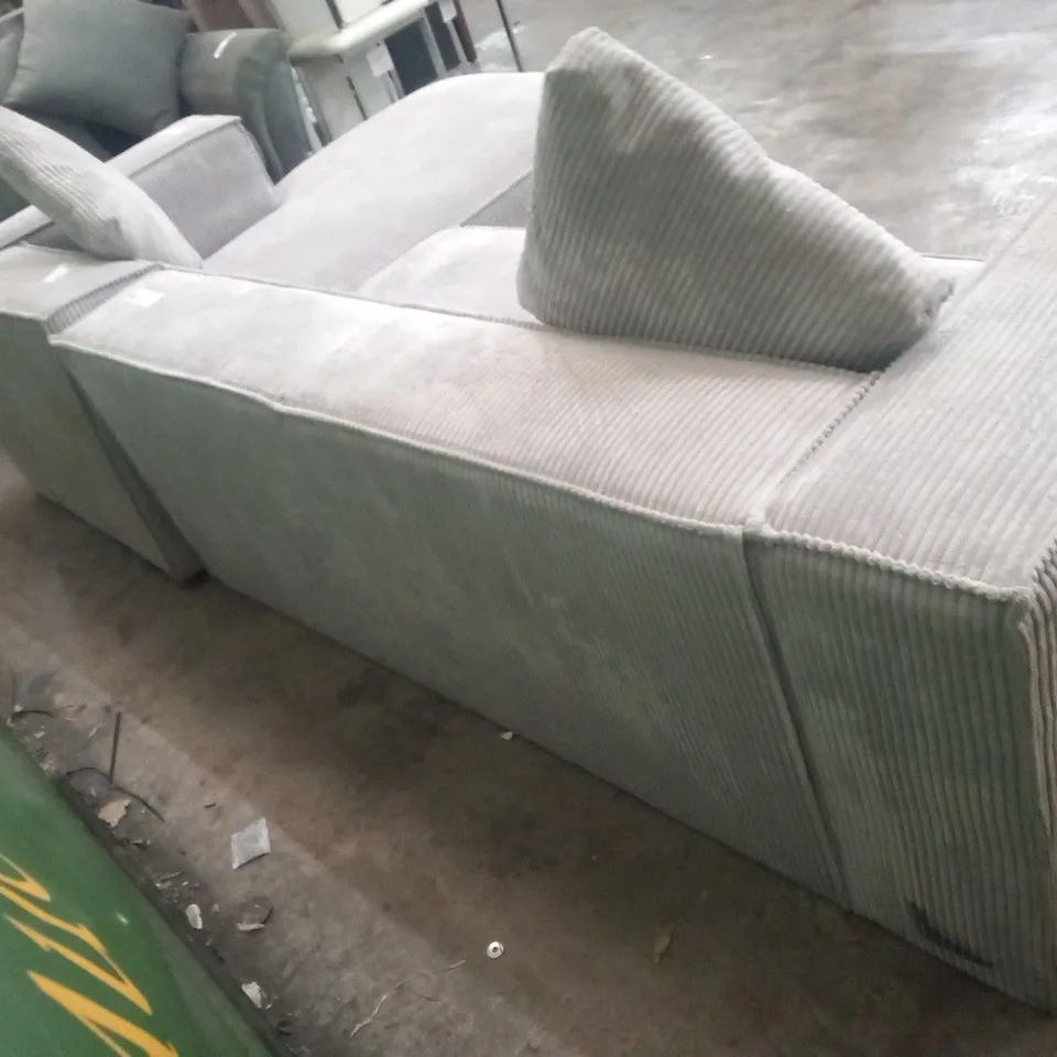 DESIGNER GREY CORDED FABRIC LARGE CORNER SOFA