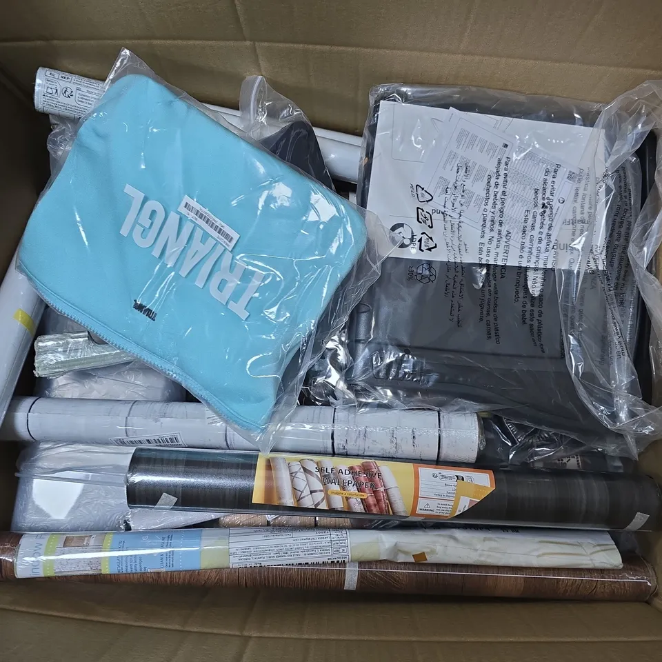 APPROXIMATELY 20 ASSORTED ITEMS TO INCLUDE WALL ADHESIVE, BACKPACK, GAZEBO WEIGHT, ETC