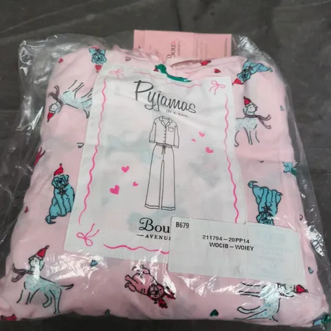 BOUX AVENUE POWDER PINK MULTICOLOURED DOG PRINT PJ SET, UK 14 