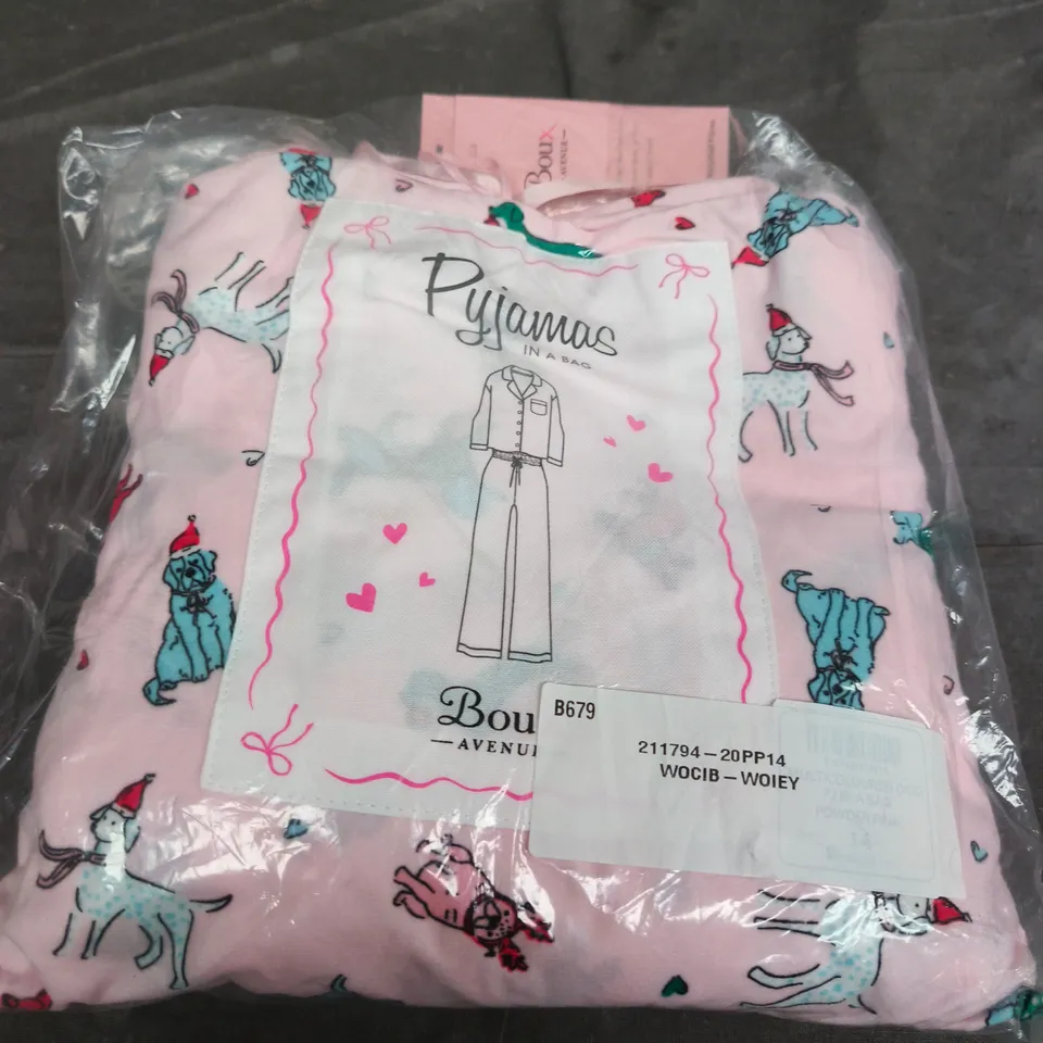 BOUX AVENUE POWDER PINK MULTICOLOURED DOG PRINT PJ SET, UK 14 