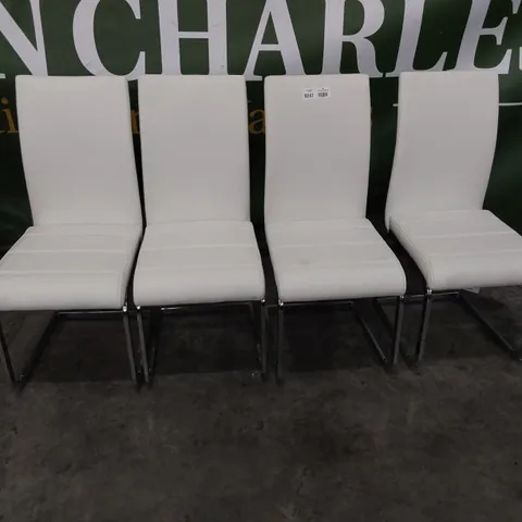SET OF FOUR UPHOLSTERED DINING CHAIRS WHITE PU ON CHROME FRAME