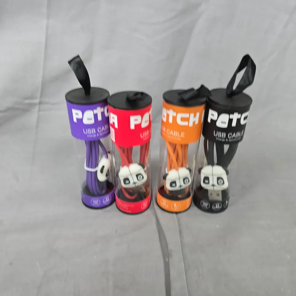 APPROXIMATELY 20 ASSORTED PATCH USB LIGHTNING CONNECTORS CABLES TO INCLUDE ORANGE , PURPLE, RED & BLACK VARIATIONS 