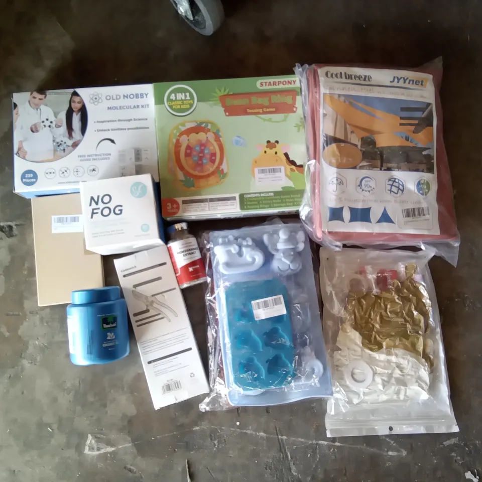 PALLET OF ASSORTED ITEMS INCLUDING OLD NOBBY MOLECULAR KIT, STARPONY BEAN BAG RING, NO FOG LENS CLEANING WIPES, 90 CAPSULES BOOSTING IMMUNITIES POMEGRANATE EXTRACT, GARDENRICH HAND PRUNERS