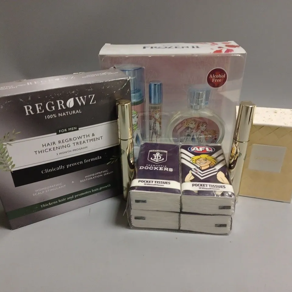 APPROXIMATELY 20 ASSORTED COSMETIC GOODS TO INCLUDE REGROWZ HAIR REGROWTH & THICKENING TREATMENT 3 MONTH PROGRAM, ELIZABETH ARDEN UNTOLD EAU DE PARFUM (50ml), DISNEY FROZEN II FRAGRANCE GIFT SET, ETC