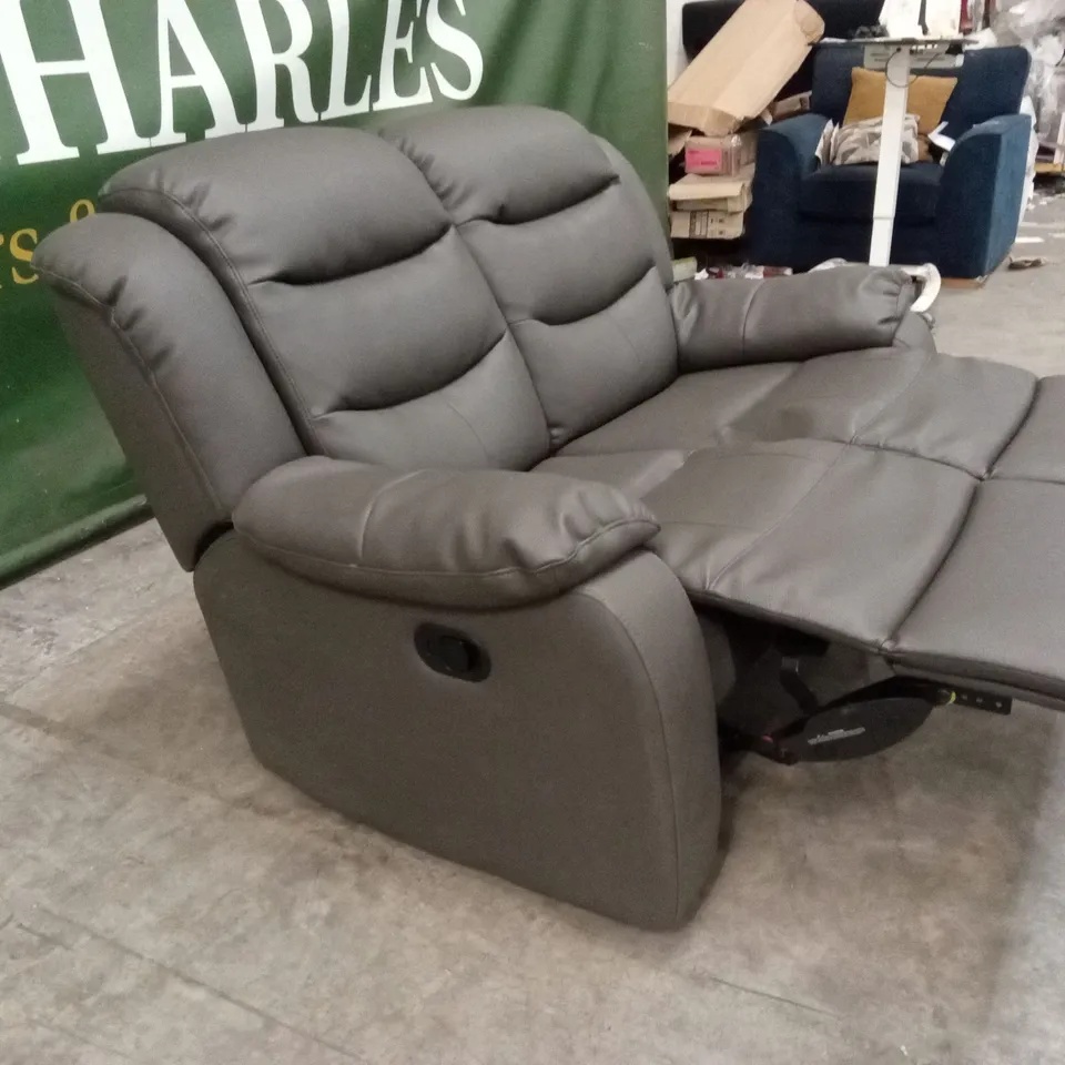 ROTHBURY LUXURY FAUX LEATHER HIGH BACK 2 SEATER MANUAL RECLINER SOFA - CHARCOAL RRP £629