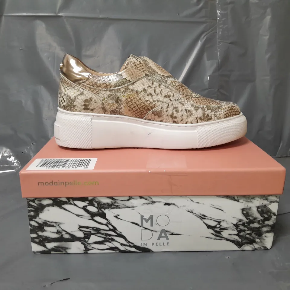 MODA IN PELLE ALTHEA SNAKE PRINT LEATHER TRAINERS GOLD SIZE 6