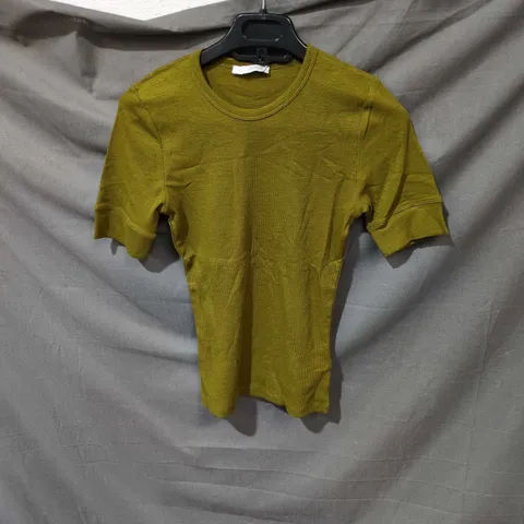 ZARA OLIVE GREEN SHORT-SLEEVE T-SHIRT, UK SIZE M