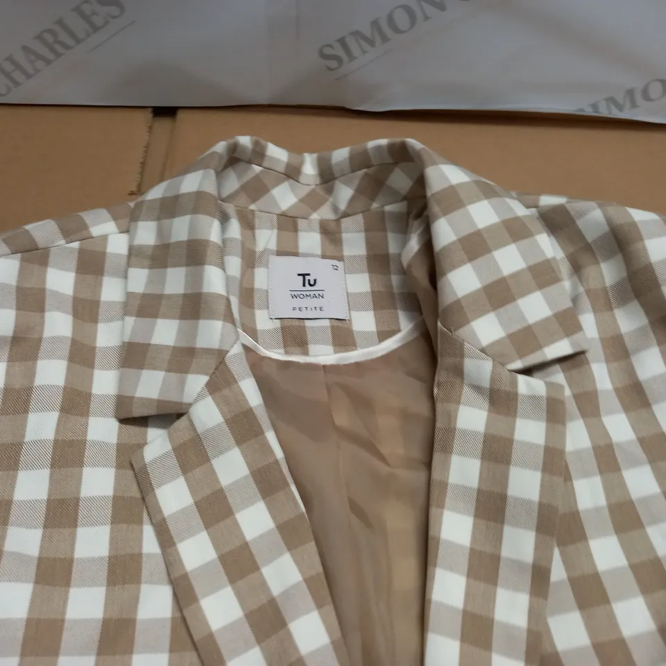 TU WOMAN PETITE NATURAL CHECK BLAZER - 12