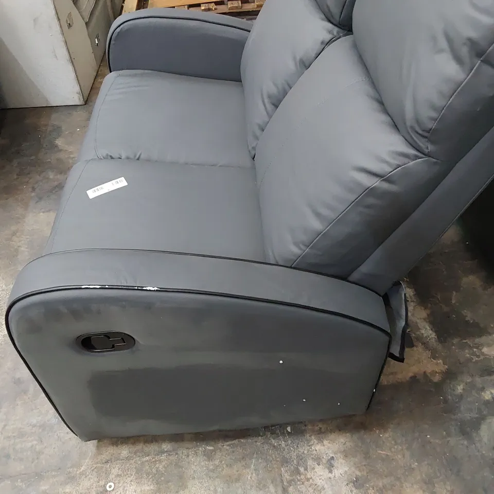 DESIGNER ASHBY GREY FAUX LEATHER MANUAL RECLINING TWO SEATER SOFA 