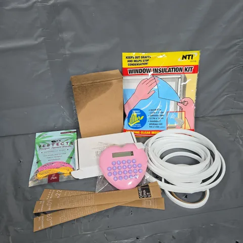 APPROXIMATELY 15 ASSORTED HOUSEHOLD ITEMS TO INCLUDE WINDOW INSULATION KIT, HEART CALCULATOR, INCENSE STICKS, ETC