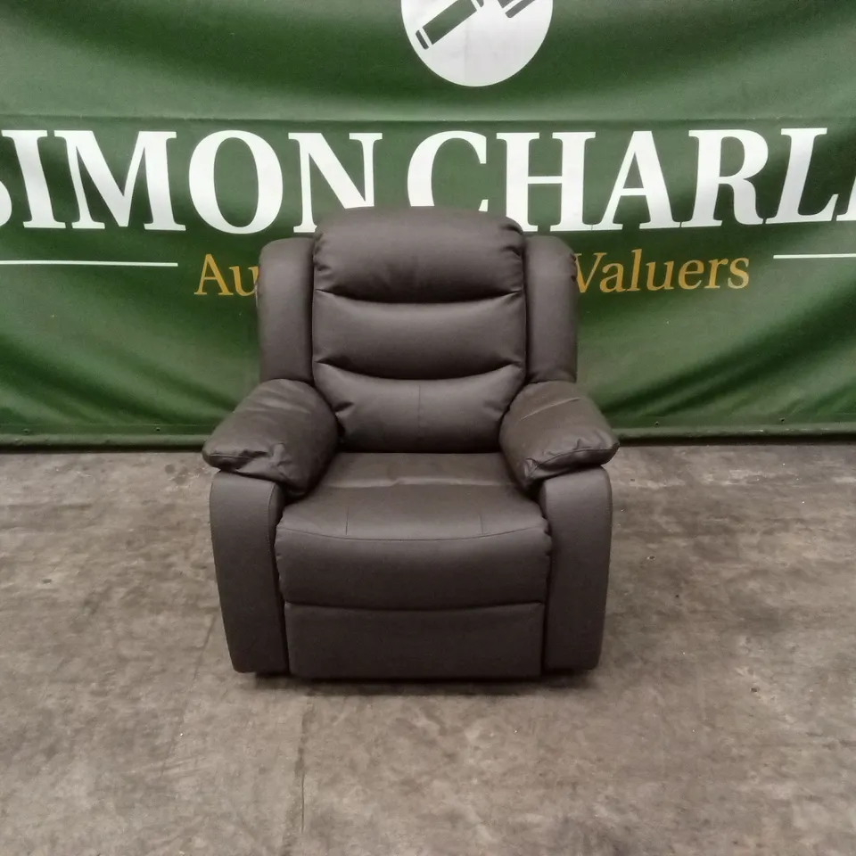 ROTHBURY LUXURY FAUX LEATHER HIGH BACK MANUAL RECLINER ARMCHAIR - CHARCOAL 