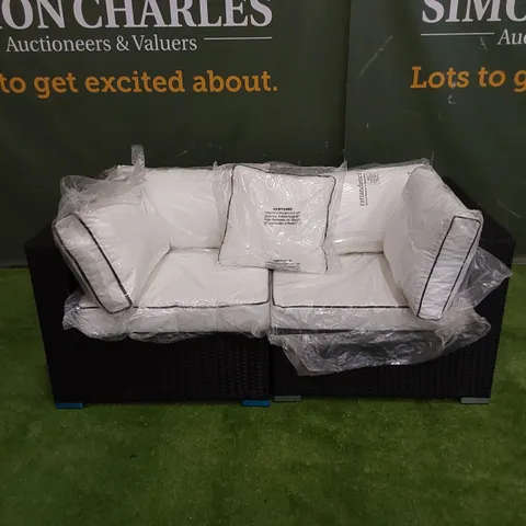 DESIGNER FLORIDA 2 SEATER BLACK RATTAN PATIO SOFA WITH CUSHIONS
