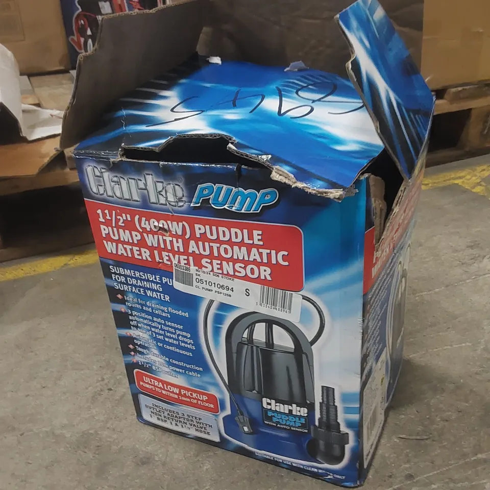 BOXED CLARKE PSP125B 1½" 400W 116LPM 7M HEAD PUDDLE PUMP WITH AUTO SENSOR (230V)