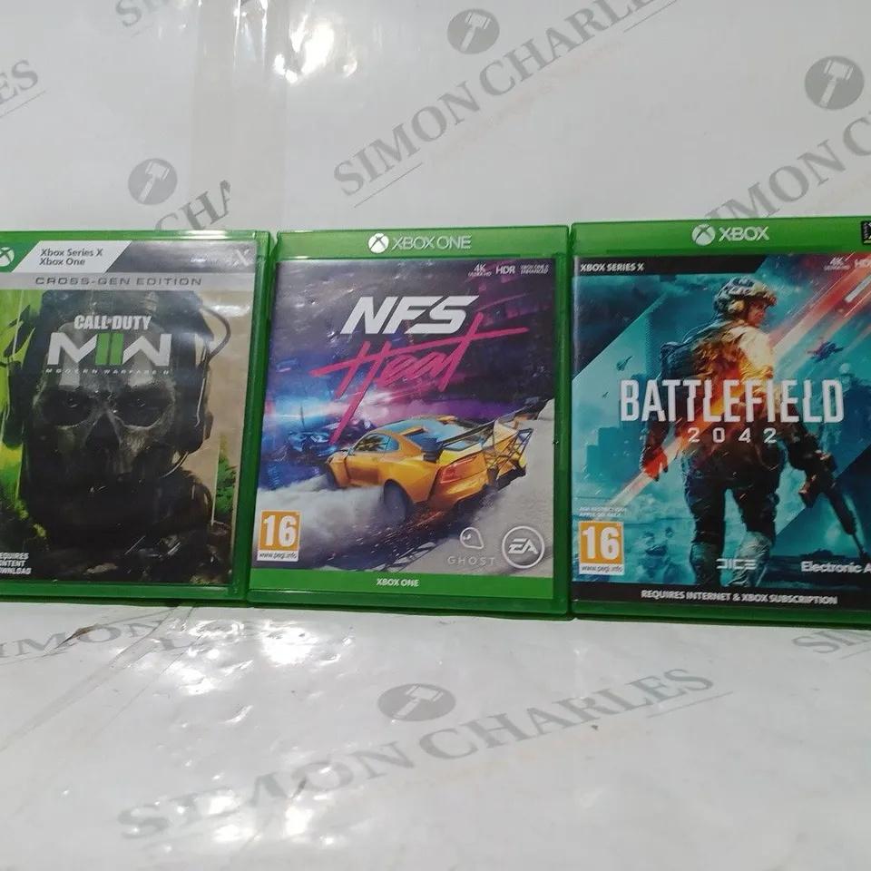 3 ASSORTED XBOX ONE GAMES TO INCLUDE: CALL OF DUTY, NFS HEAT & BATTLEFIELD 2042