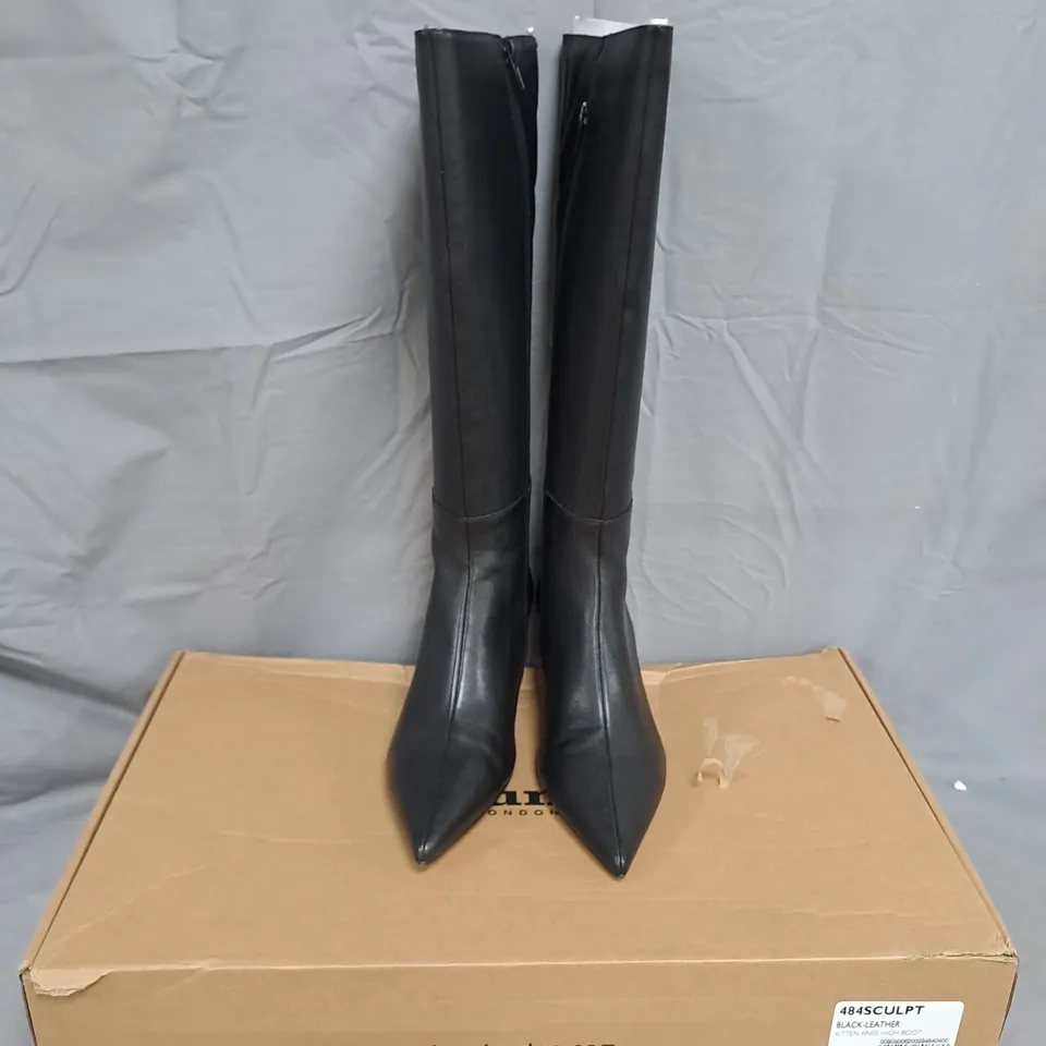 DUNE LONDON BLACK LEATHER KNEE-HIGH BOOT – KITTEN HEEL, WOMEN'S UK 7 / EU 40 (484SCULPT)