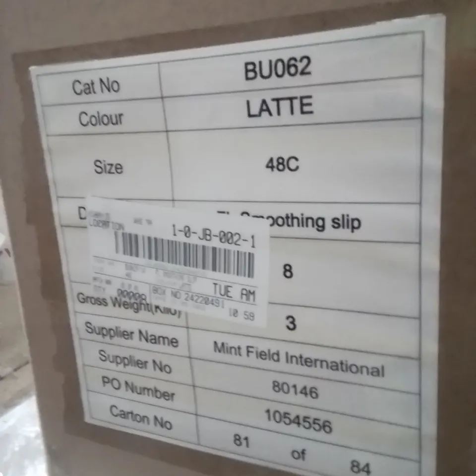BOX CONTAINING APPROXIMATELY 8 BRAND NEW SIMPLY BE FL SMOOTHING SLIP BODYSUIT LATTE 48C