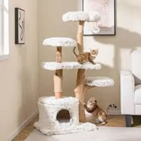 BOXED COSTWAY 135CM CAT TREE TOWER WITH WOOD BRANCHES AND PLUSH CONDO