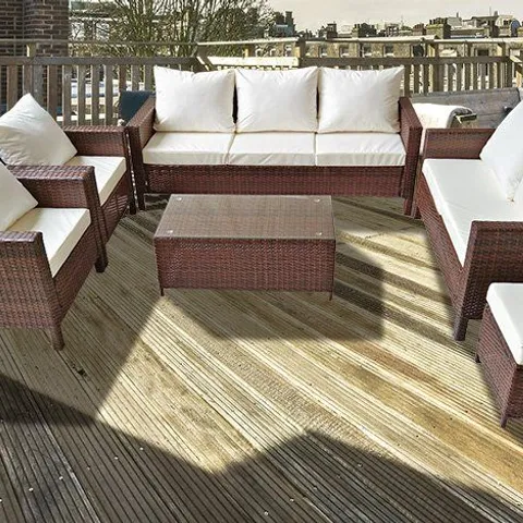 BOXED 6-PIECE GREENWICH RATTAN SET, 8 SEATER - BROWN (1 BOX)