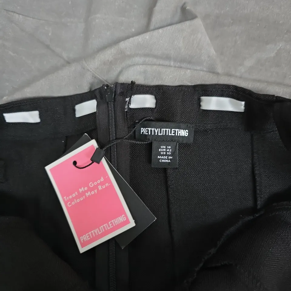 PRETTYLITTLETHING BLACK SLEEVELESS TOP WITH WHITE TRIM AND FRONT TIE, UK 14