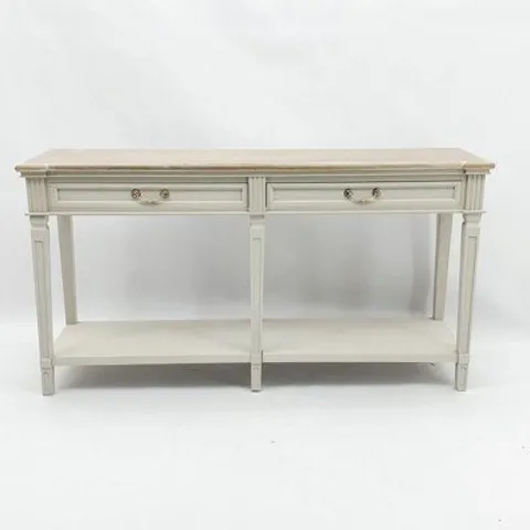 BOXED MINSTER 160CM WOODEN 2 DRAWER SIDE TABLE - NATURAL (1 BOX)