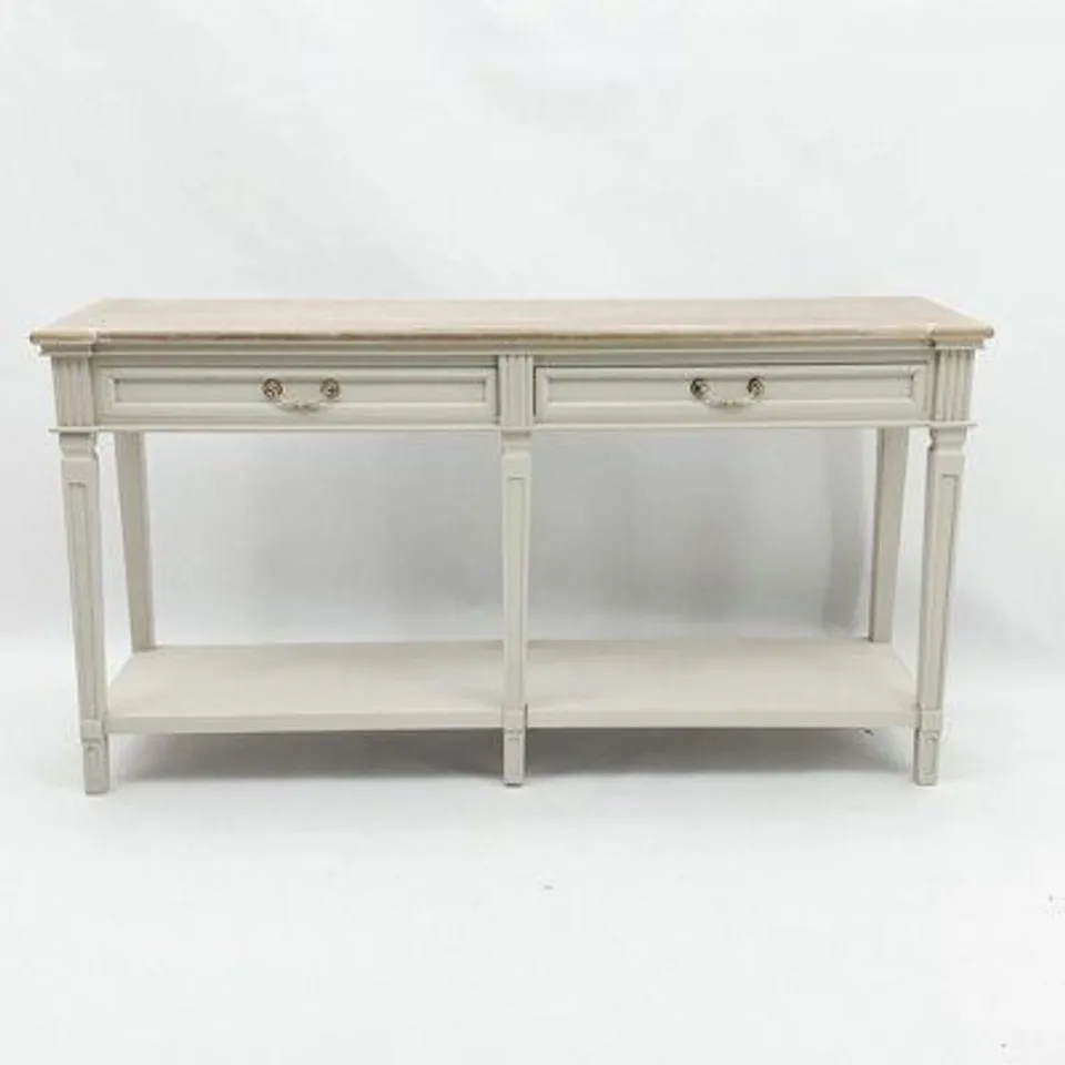 BOXED MINSTER 160CM WOODEN 2 DRAWER SIDE TABLE - NATURAL (1 BOX)