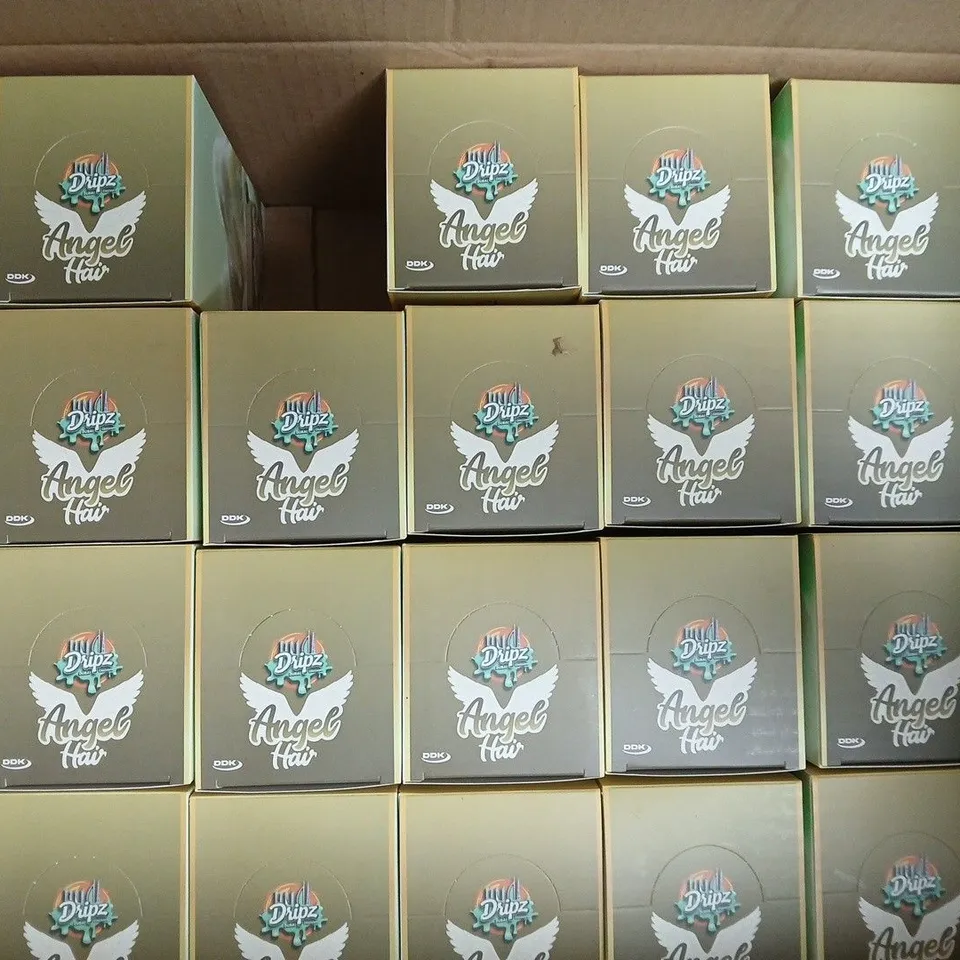 BOX OF APPROXIMATELY 25 PACKS OF DRIPZ DUBAI CHOCOLATE - ANGEL HAIR COTTON CANDY (5 X 172G BARS PER PACK)