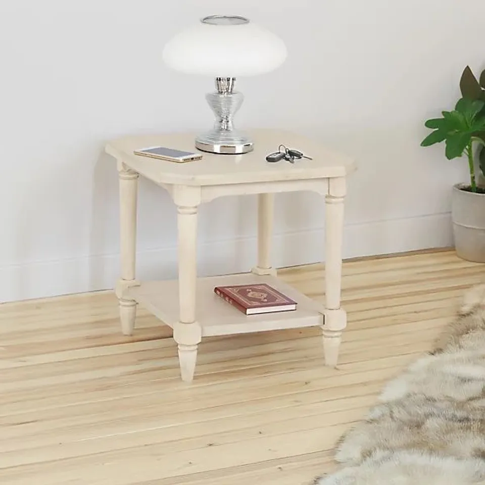 BOXED CHANTILLY SIDE LAMP TABLE DISTRESSED ANTIQUE CREAM EFFECT