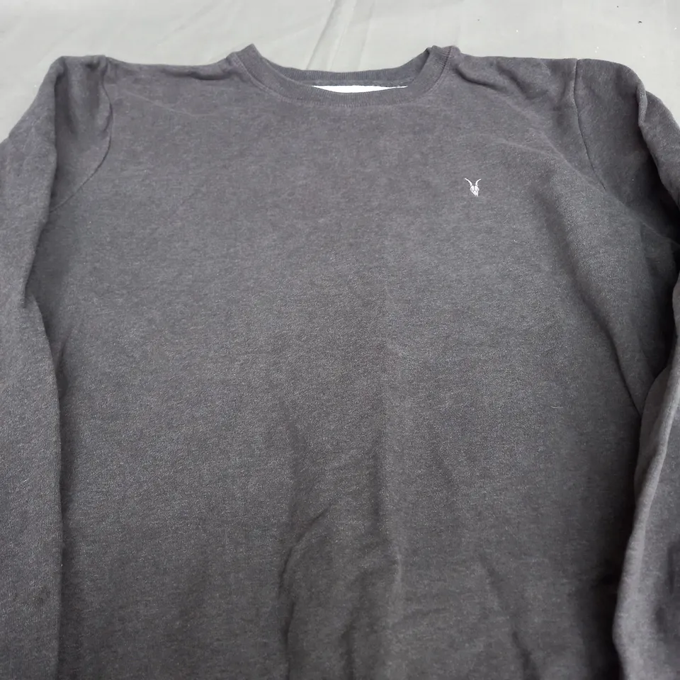 ALLSAINTS WASHED GREY LOGO JUMPER - LARGE