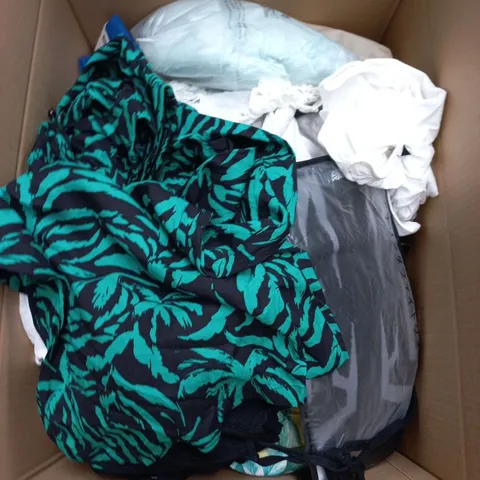 LARGE BOX OF APPROXIMATELY 25 ASSORTED CLOTHING ITEMS IN VARIOUS COLOURS, STYLES AND SIZES - COLLECTION ONLY