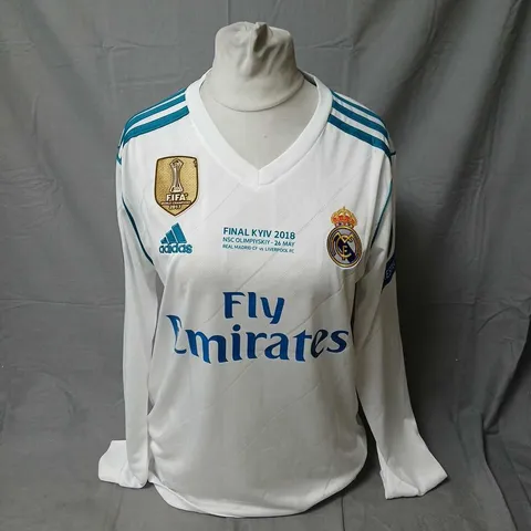 REAL MADRID 2018 CHAMPIONS LEAGUE FINAL JERSEY – SERGIO RAMOS AUTOGRAPHED, ADIDAS CLIMACOOL (SIZE M)