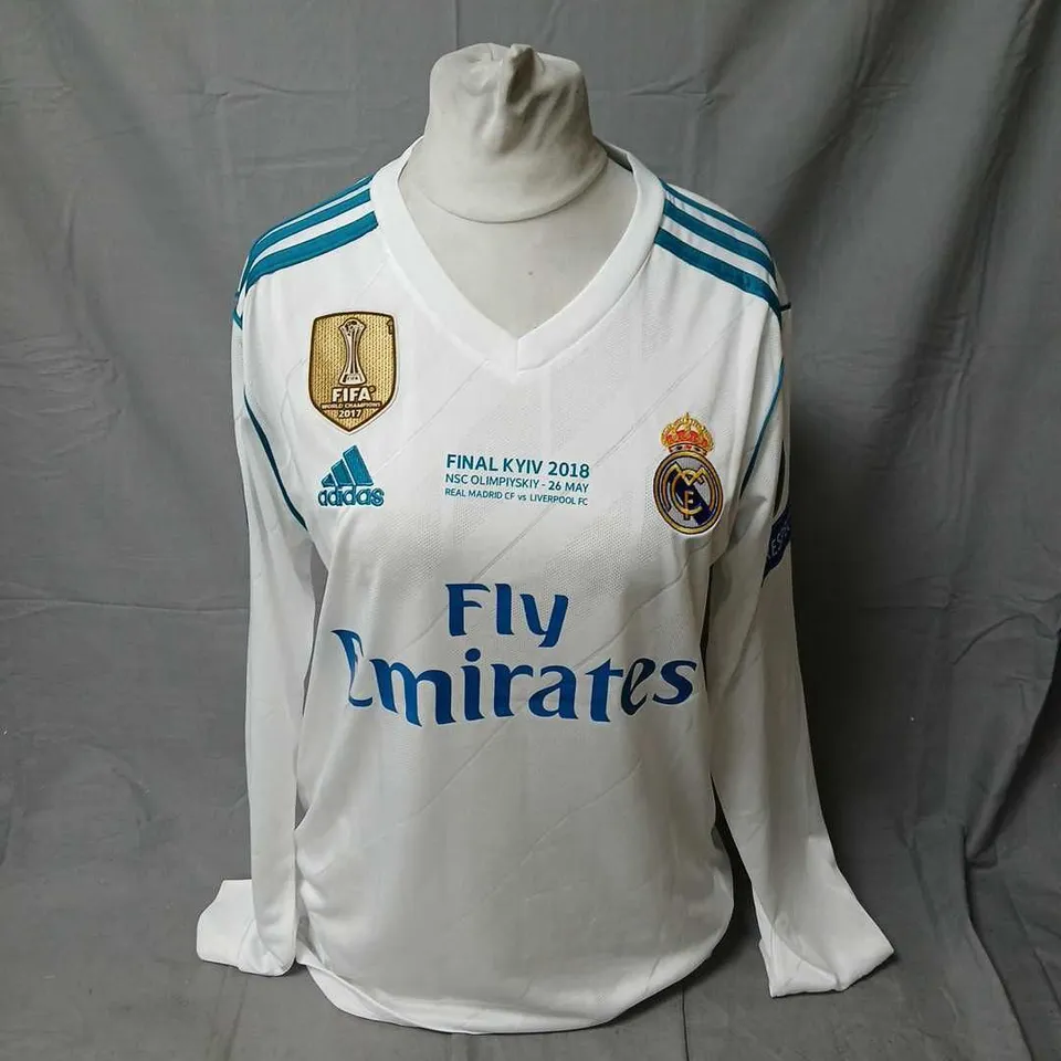 REAL MADRID 2018 CHAMPIONS LEAGUE FINAL JERSEY – SERGIO RAMOS AUTOGRAPHED, ADIDAS CLIMACOOL (SIZE M)