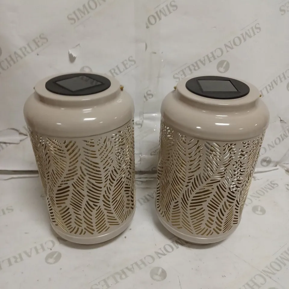 GARDEN REFLECTIONS SET OF 2 PATTERNED SOLAR LANTERNS, LEAF