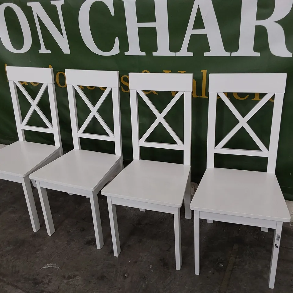 SET OF FOUR WHITE PAINTED WOODEN X BACK DINING CHAIRS 