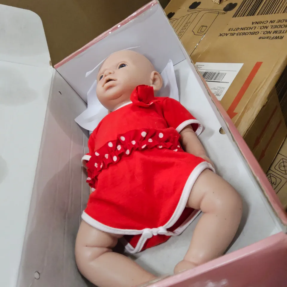 PALLET OF ASSORTED ITEMS TO INCLUDE, IOCHOW SHREDDER, BABY DOLL, PLUSH UNICORN ROCKING HORSE, OIL FILLED RADIATOR, ELECTRIC SPACE HEATER, PLAY TENT.