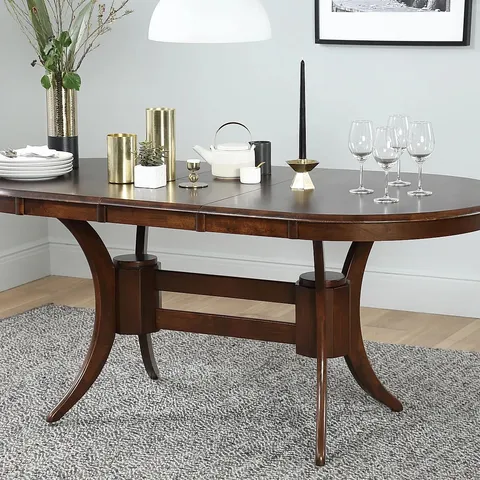 BOXED DESIGNER TOWNHOUSE DARK WOOD OVAL EXTENDING DINING TABLE (2 BOXES)