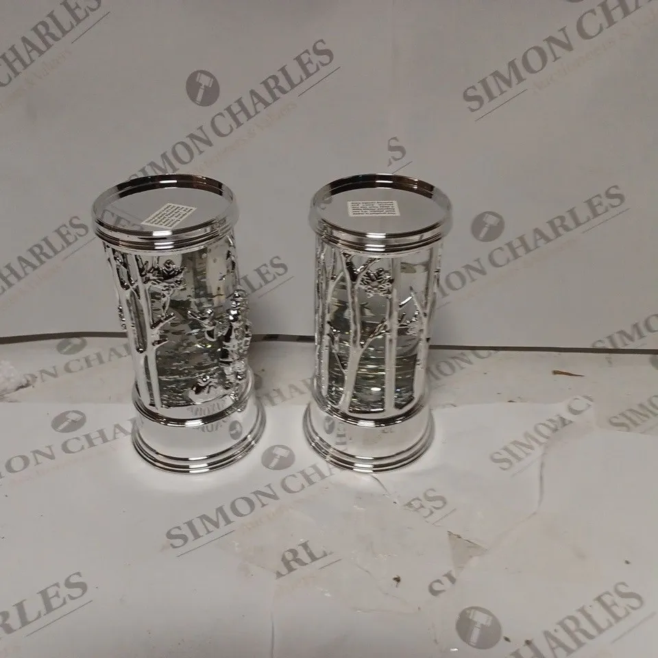 BOXED HOME REFLECTIONS SET OF PRELIT SWIRLING GLITTER SCENIC PILLARS - SILVER