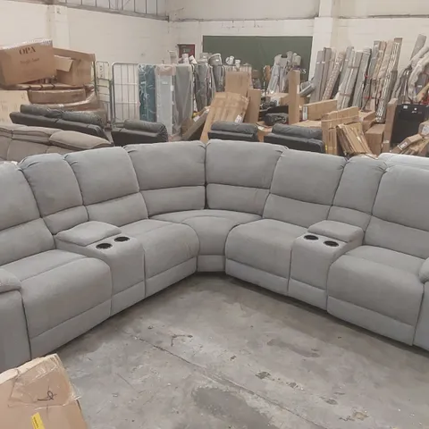 QUALITY DESIGNER PRAGA CORNER FABRIC RECLINER SOFA LIGHT GREY