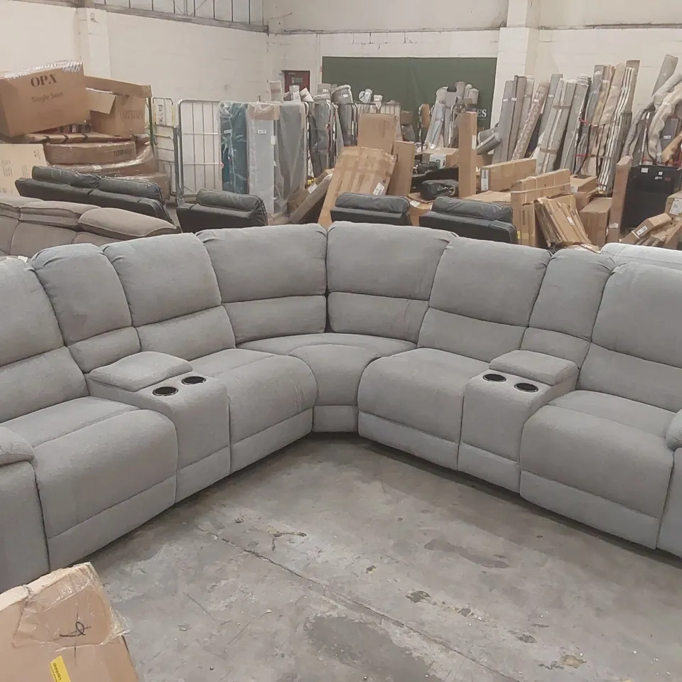 QUALITY DESIGNER PRAGA CORNER FABRIC RECLINER SOFA LIGHT GREY