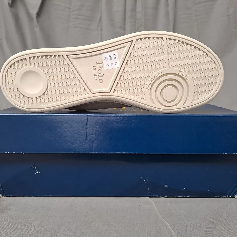 BOXED PAIR OF RALPH LAUREN POLO SHOES IN OFF WHITE UK SIZE 8