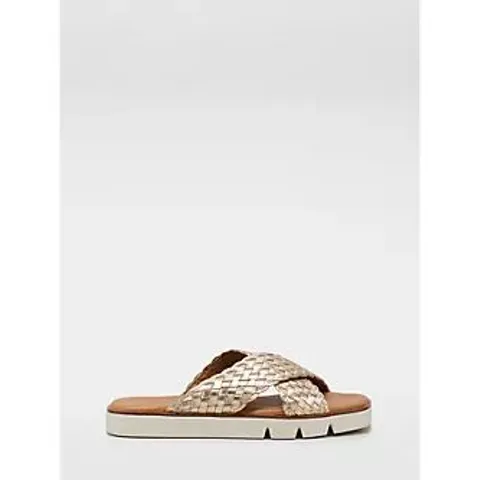 DUNE LONDON WOVEN CROSS STRAP SANDALS GOLD SIZE 4
