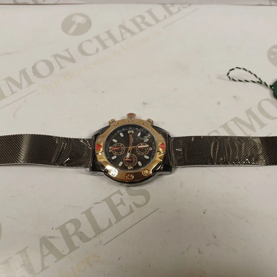 GAMAGES OF LONDON LIMITED EDITION HAND ASSEMBLED MECHANICAL QUARTZ INDUSTRIAL BLACK WATCH RRP £825