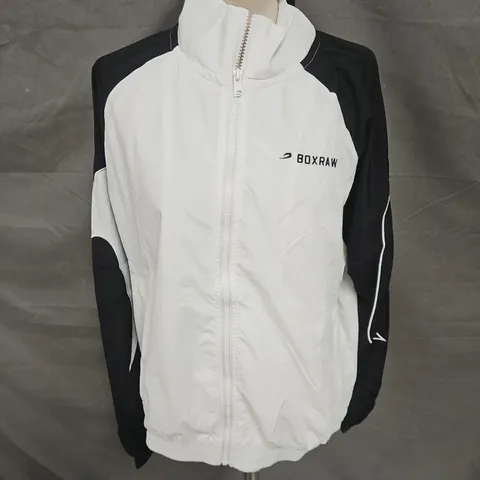 BOXRAW TURNEO TRACK JACKET IN WHITE/BLACK SIZE MITE SIZE M