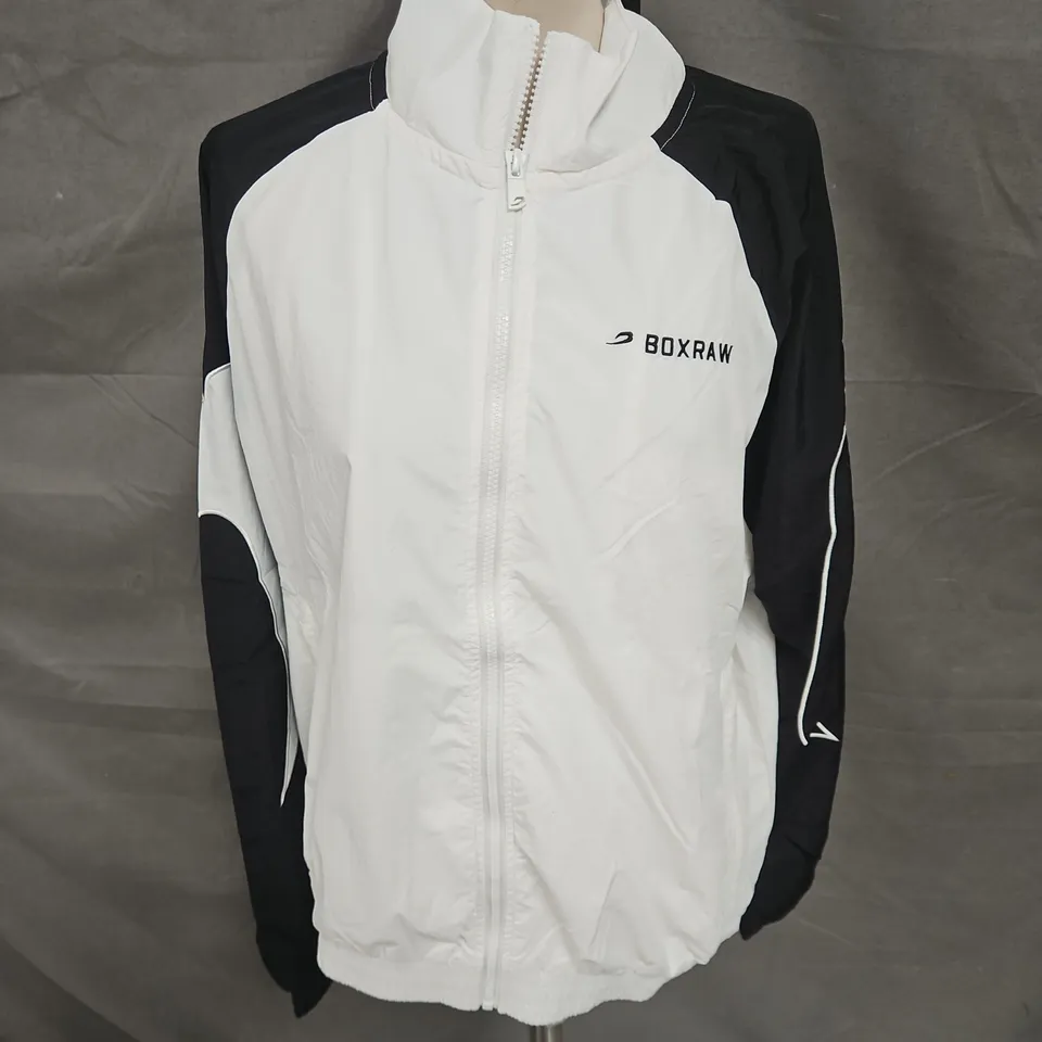 BOXRAW TURNEO TRACK JACKET IN WHITE/BLACK SIZE MITE SIZE M