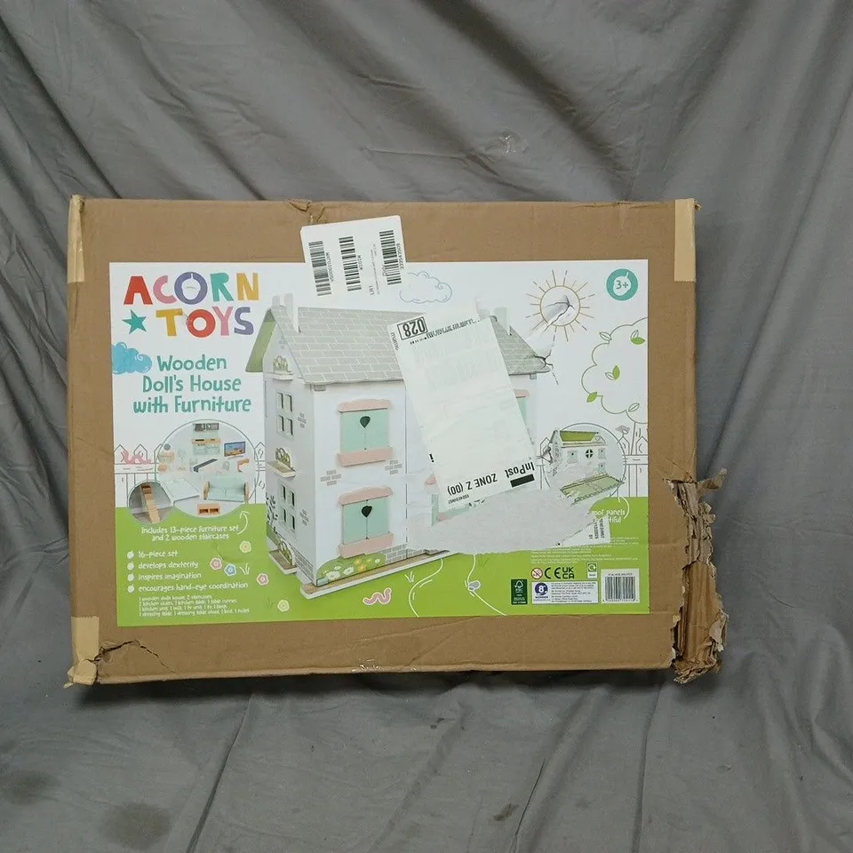 BOXED ACORN WOODEN DOLLHOUSE WITH FURNITURE