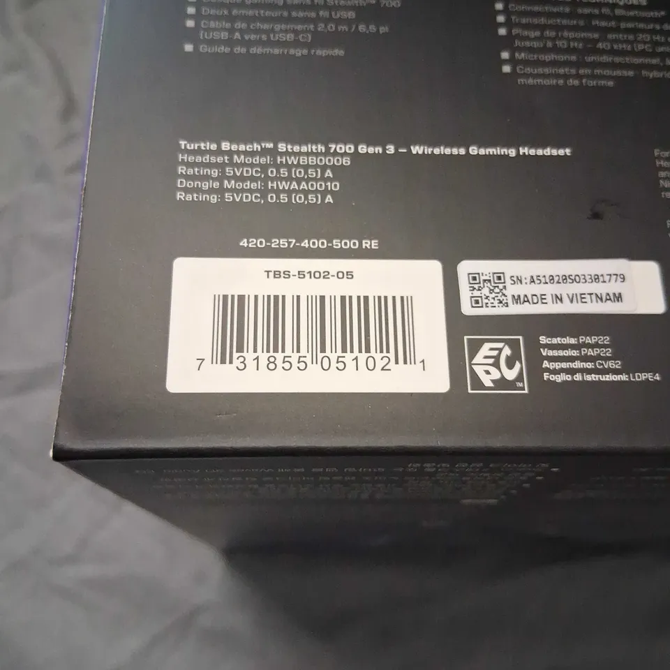 BOXED TURTLE BEACH STEALTH 700 GEN 3 WIRELESS GAMING HEADSET