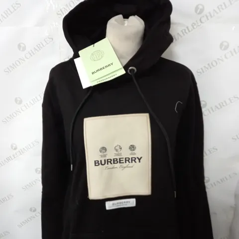 BURBERRY LOGO GRAPHIC HOODIE IN BLACK SIZE L