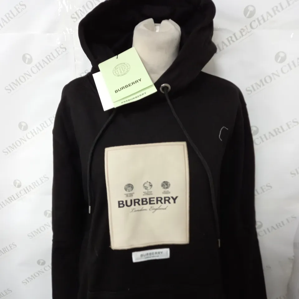 BURBERRY LOGO GRAPHIC HOODIE IN BLACK SIZE L
