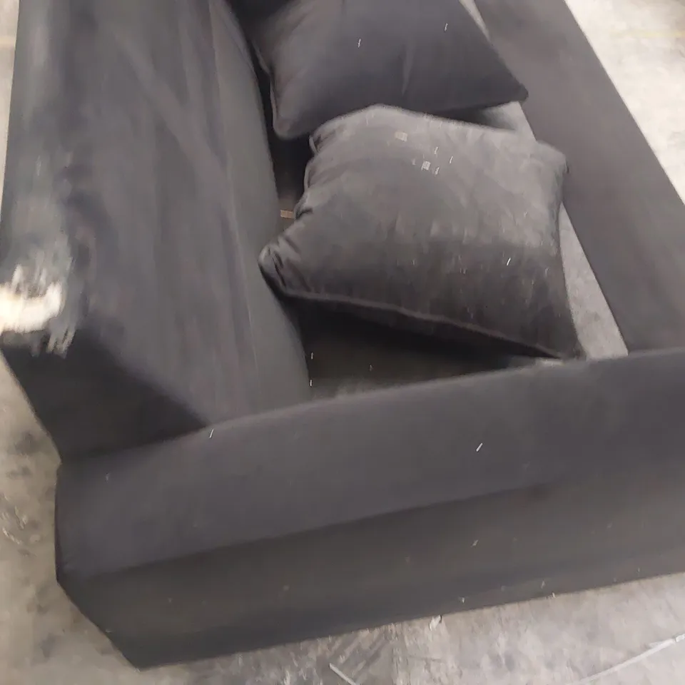DESIGNER THREE SEATER SOFA BLACK PLUSH FABRIC