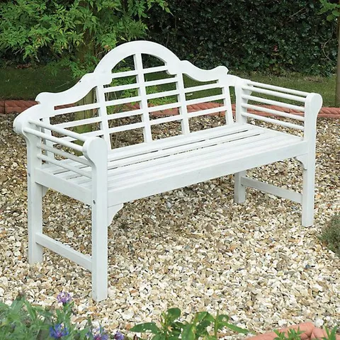 BOXED GREENHURST PU COATED LUTYENS GARDEN BENCH FSC ACACIA HARDWOOD PAINTED PEARL WHITE W129 X D52 X H89CM